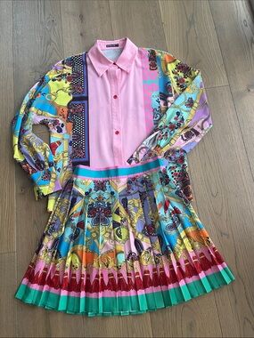Zcrave set Bright Multi-Color Pleated skirt with shirt. New.